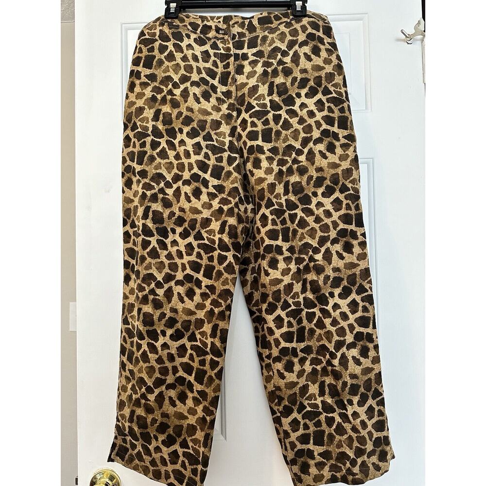 Easy Spirit Silk Linen Blend Cropped Pants Animal Print Brown Size 14 SKU 28